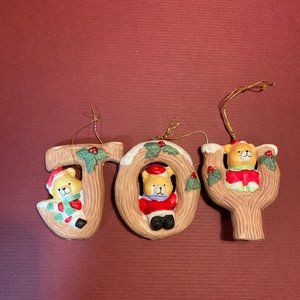Ceramic Joy Bear Trio Christmas Ornaments House of Lloyd Vintage